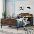 Full Size Metal Platform Bed Frame with Light, Kids Full Metal Bed with Upholstered and Storage Headboard, Black (Expect Arrival Date 2025/10/5)