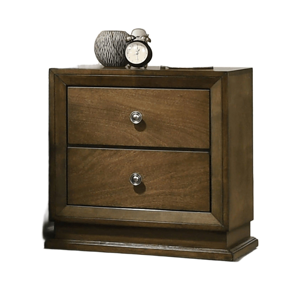 Walnut Color Transitional Style Full Size Bed 2x Nightstands 3pc Set Bedroom Furniture Metal Knobs