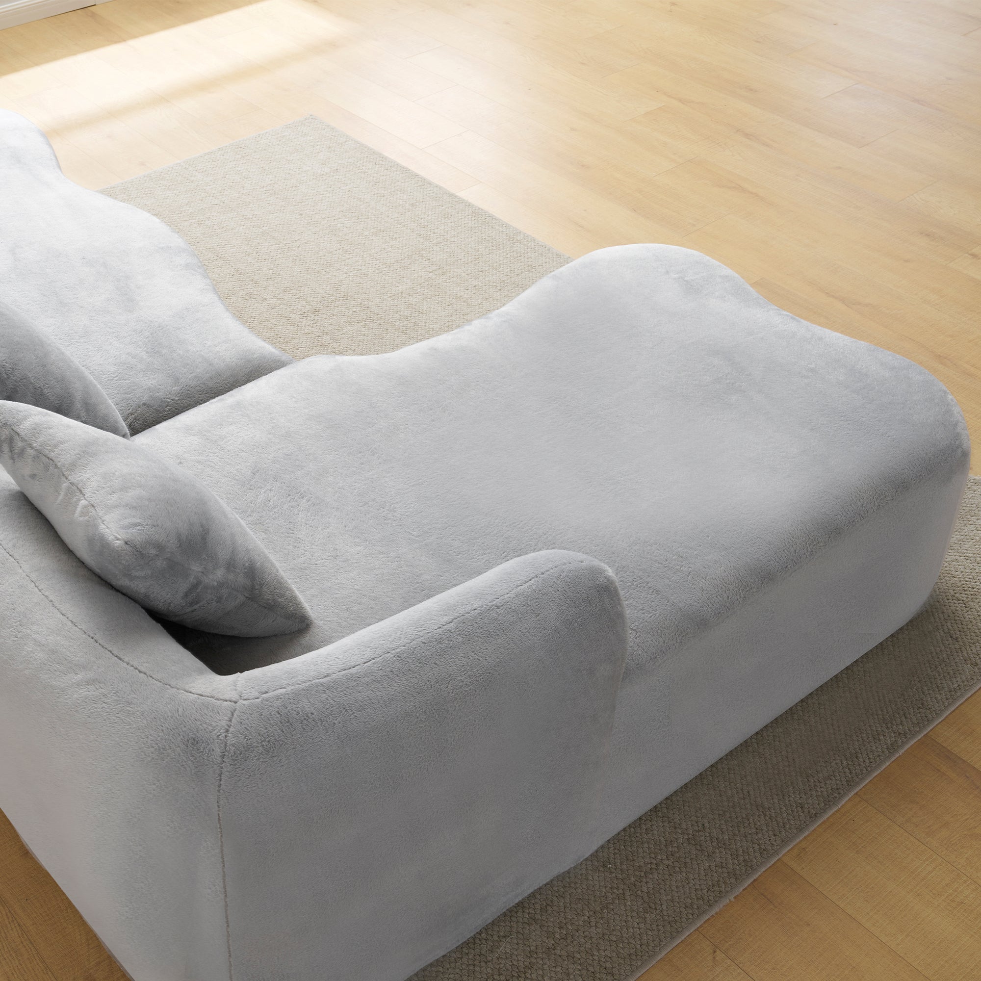 Full Compression L-Shape Sectional Sofa with Curved Chaise, Grey Modular Chenille Couch, High-Density for Apartment Living Room