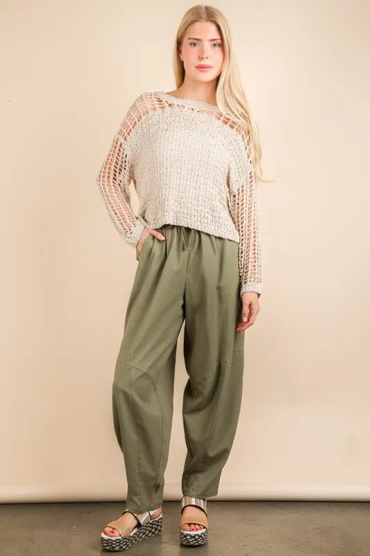 VERY J Solid Barrel Comfy Woven Pants