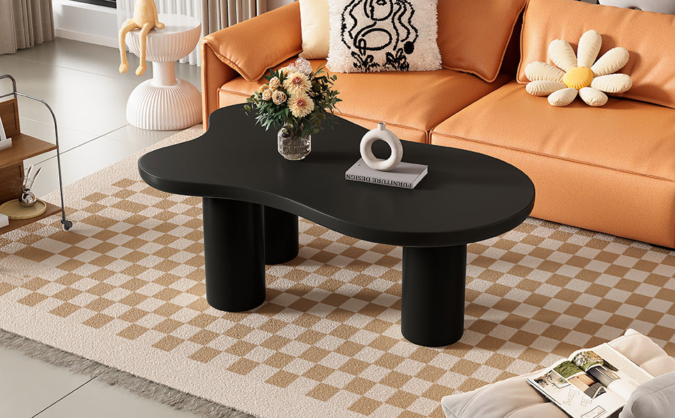 ON-TREND 44'' x 25.9'' Easy Assembly Cloud Coffee Table with 1.5'' Thick Tabletop, Cream Style Irregular End Table with 3 Sturdy Legs, Sleek Center Table with Round Edge for Living Room, Black