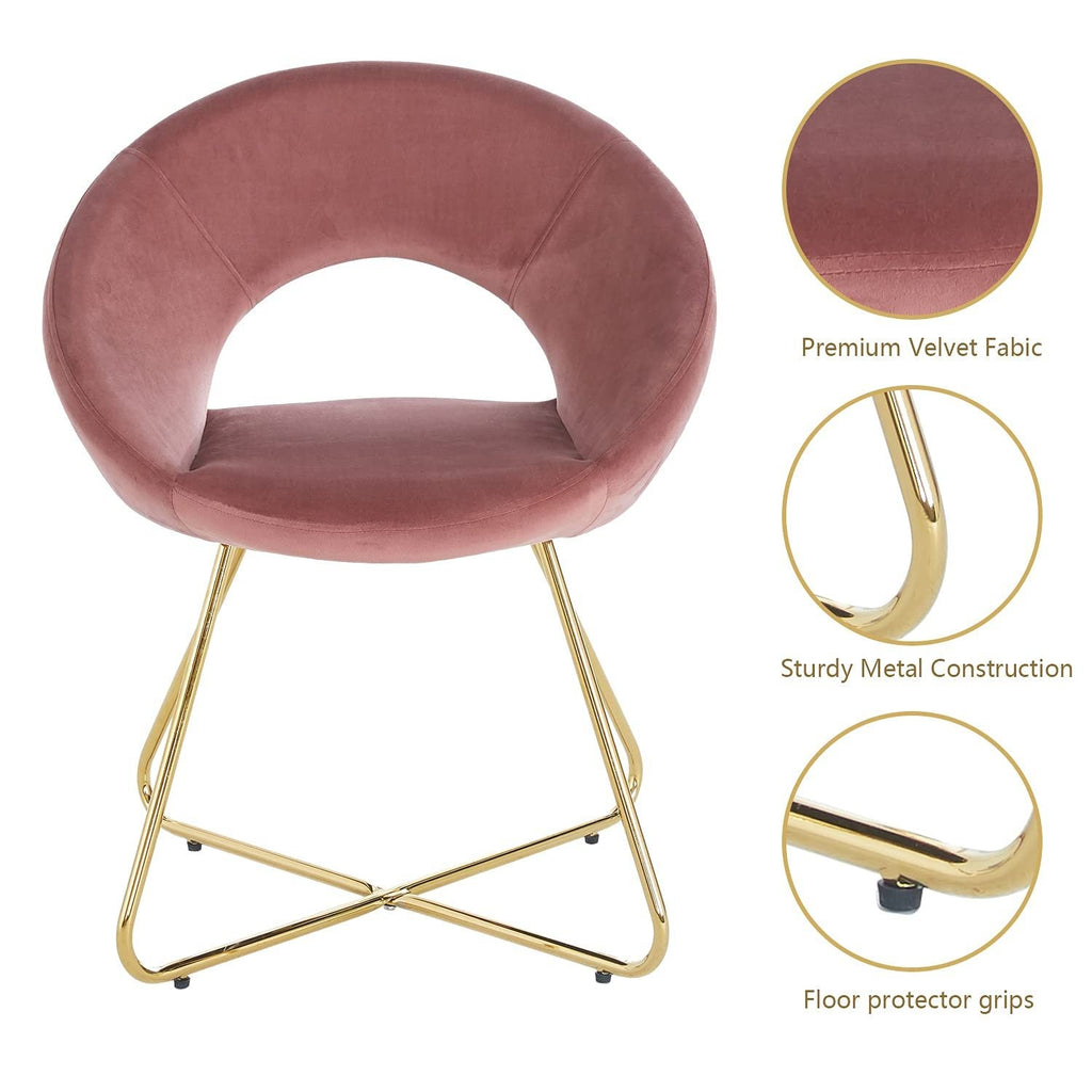 Modern Accent Velvet Chairs Set of 2 Dining Chairs Single Sofa Comfy Upholstered Arm Chair Living Room Furniture Mid-Century Leisure Lounge Chairs with Golden Metal Frame Legs