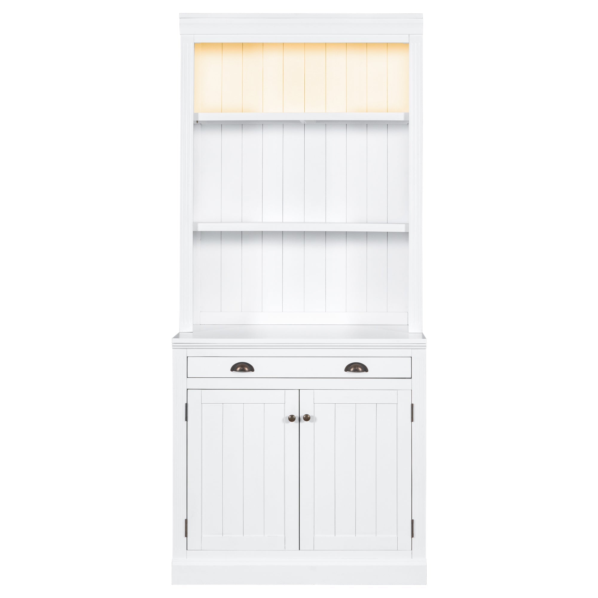 83.4"Tall Bookshelf with LED Lighting, Modern Bookcase with 2 Doors and 1 Drawer,Storage Bookcase with Open Shelves for Living Room,Home Office,White