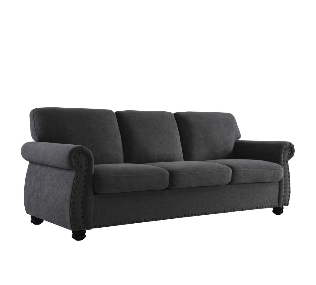 Soft Velvet Sofa, Upholstered 3 Seater Couch with High-Density Foam, Loose Back Cushions and Solid Wood Turned Legs, Chic Living Room Furniture for Home, Apartment and Office, Black