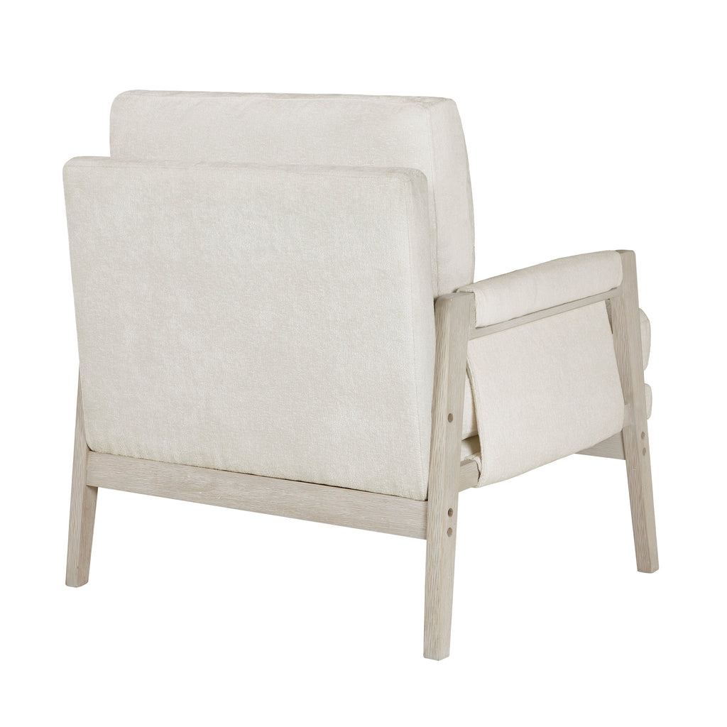 Modern Home Accent Chair Cushion Seat Back Cream Chenille Fabric Upholstery Solid Wood Furniture 1pc
