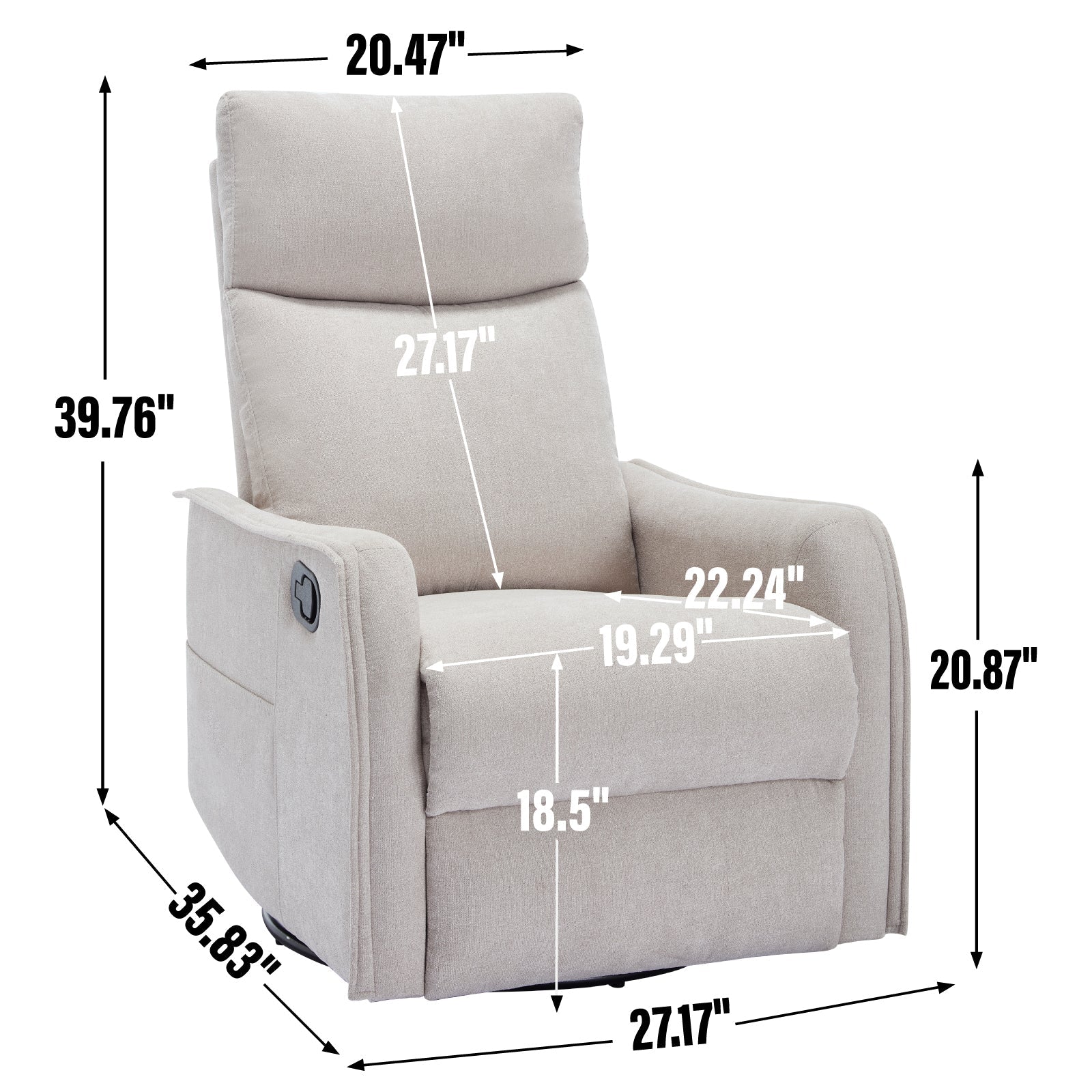 Heat Massage Manual Recliner Chair with Rocker and Swivel in Fabric for Living Room, Beige