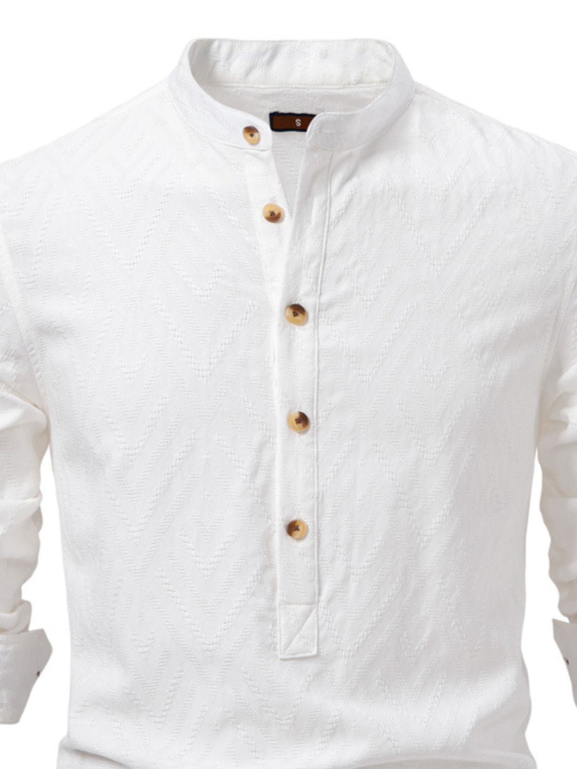 Half Button Geometric Texture Collared Neck Shirt