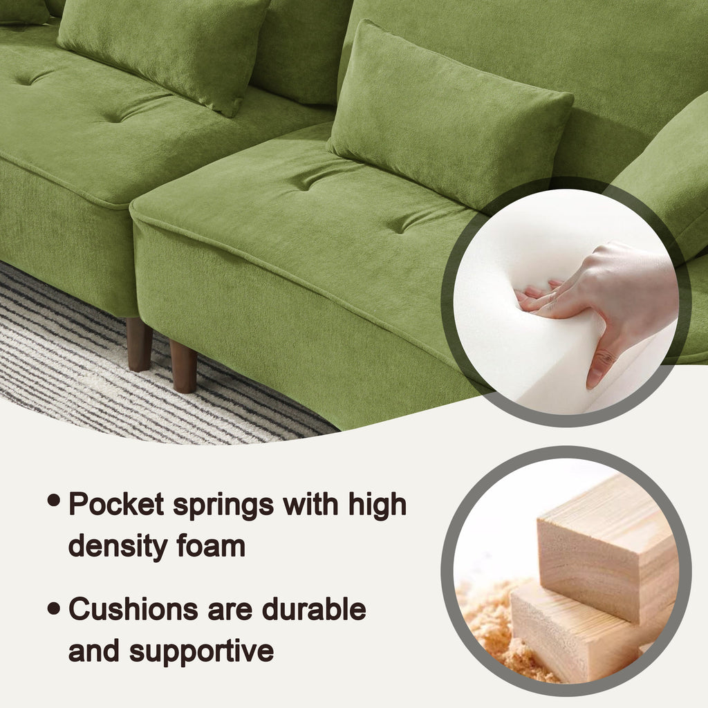 Cloud Velvet Deep Seated Sofa with Pillows, Green, Foam, 103 Inch
