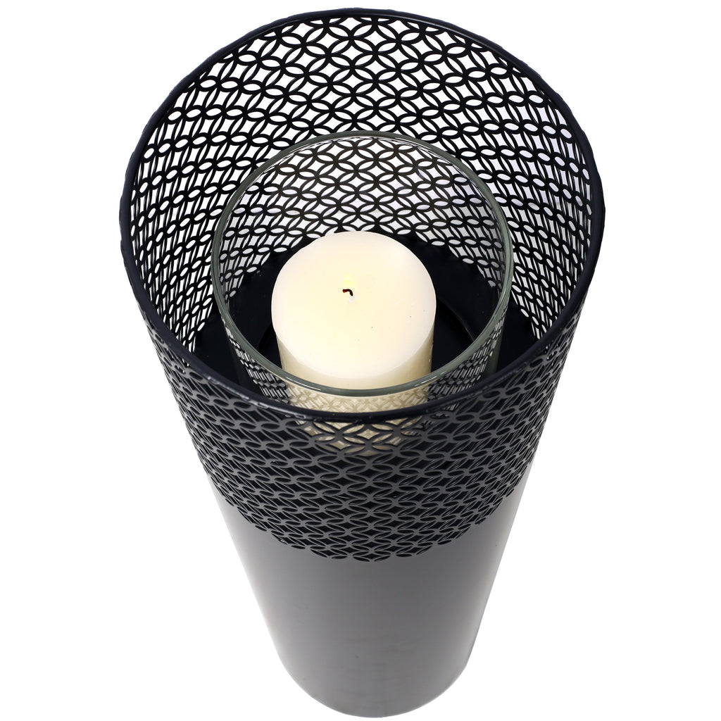 Lantern Column, Set of 2, Decorative Column for Garden in  Industrial Design, Lantern for Outdoor and Indoor, Lantern Including Candles, Oriental, 37 1/2+ 29 1/2 in