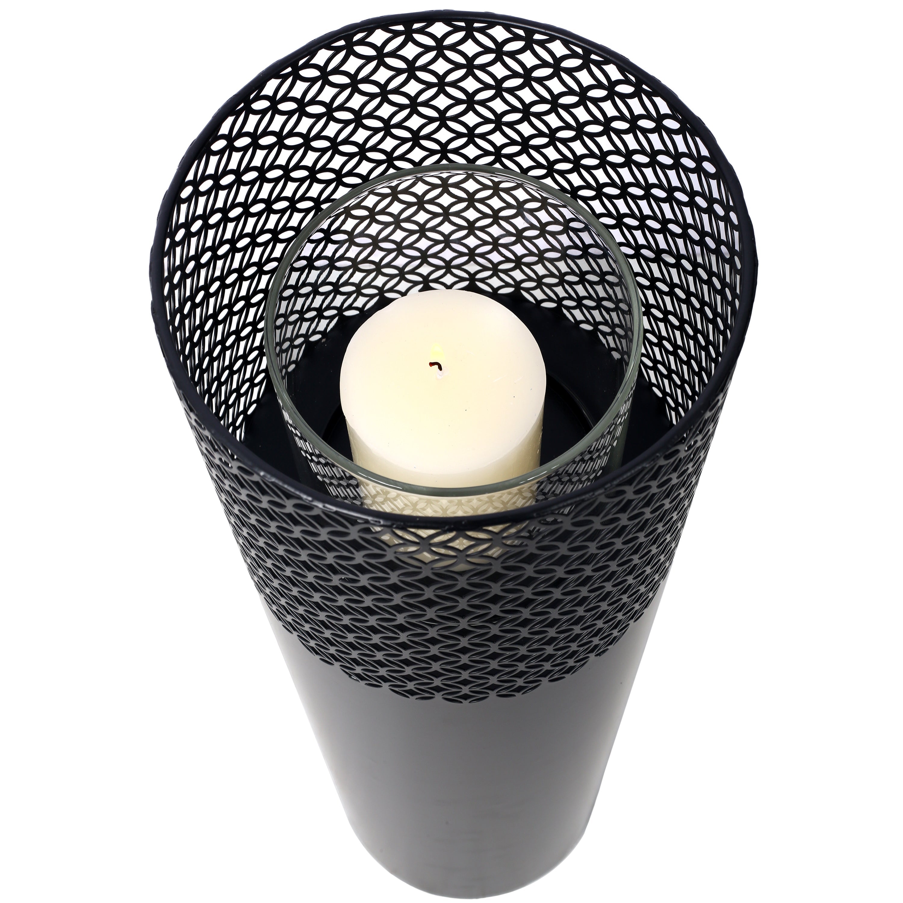 Lantern Column, Set of 2, Decorative Column for Garden in  Industrial Design, Lantern for Outdoor and Indoor, Lantern Including Candles, Oriental, 37 1/2+ 29 1/2 in