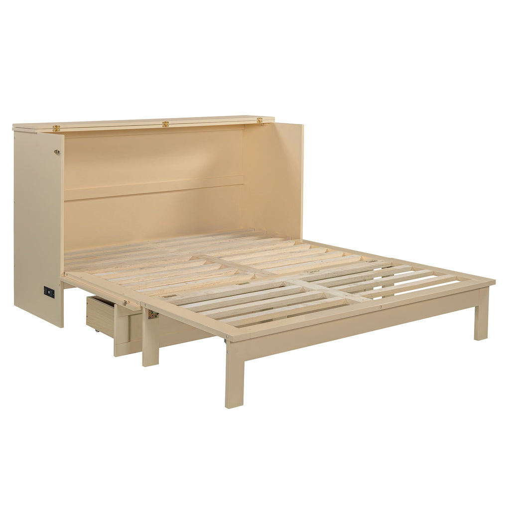 Queen Size Murphy Bed with Large Drawers, Gold