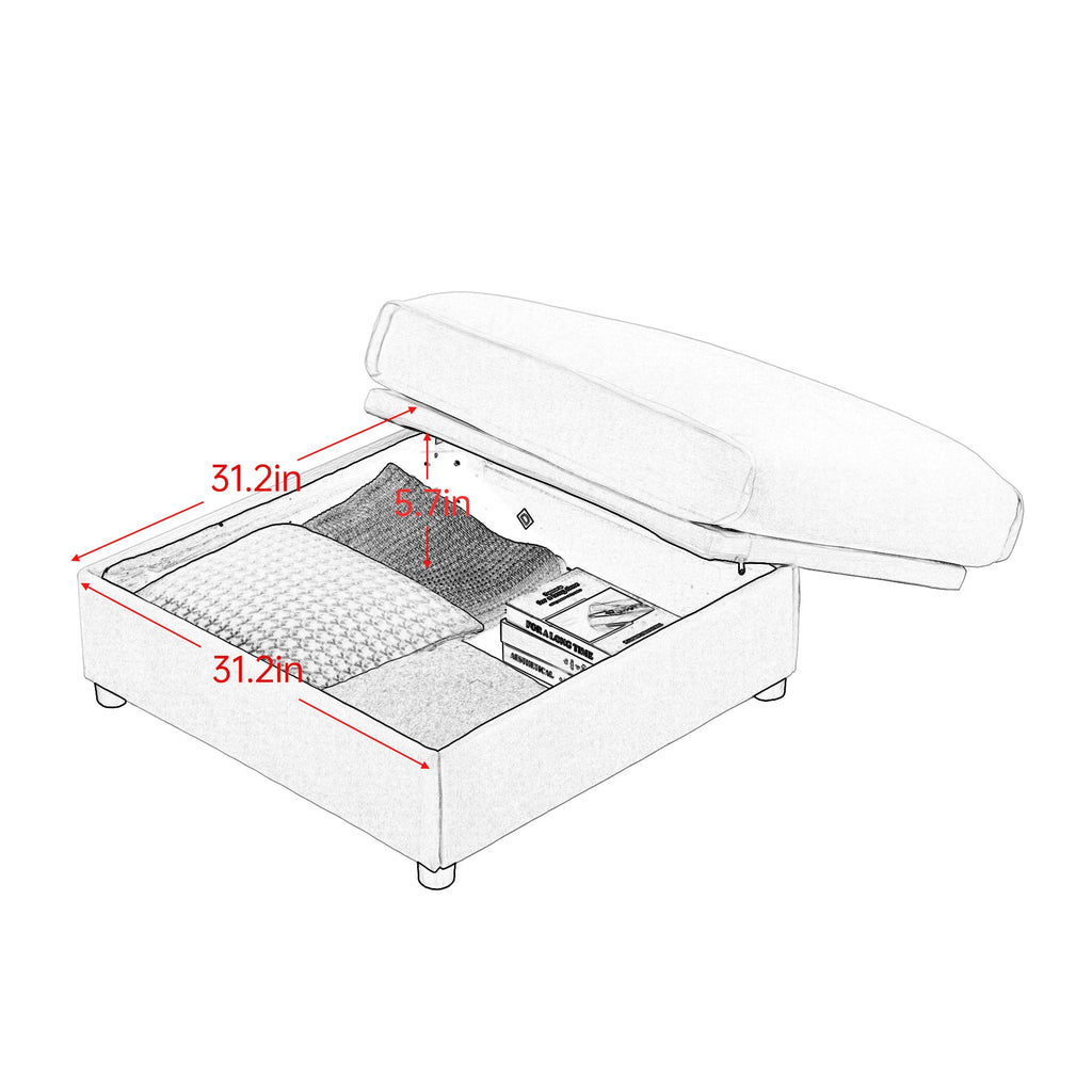 Modular Sectional Sofa with Storage, Cylindrical Backrest and Armrests Deep Comfortable Seating,Durable and Supportive for Living Room,4 Seat L- Shaped Sofa, White