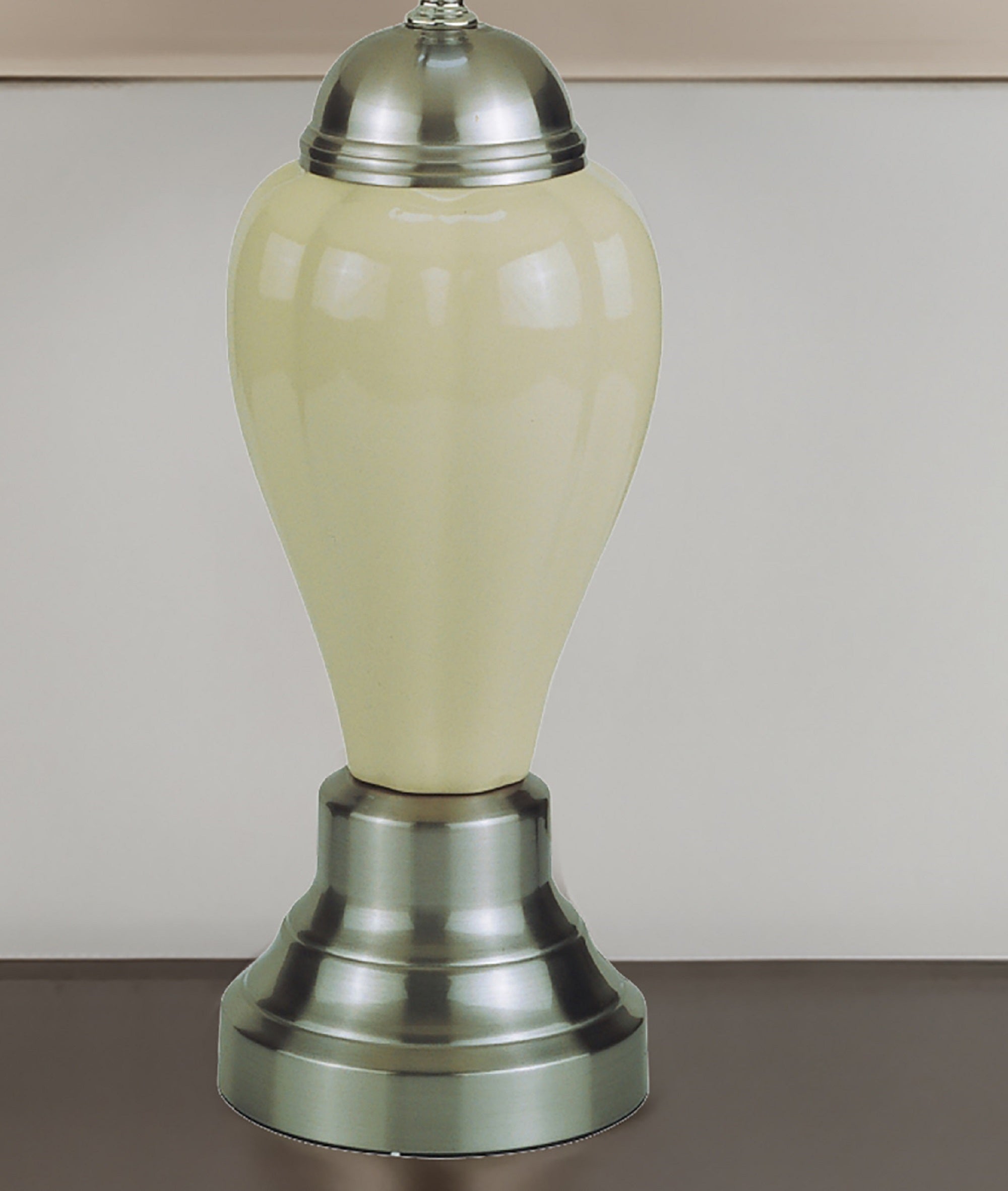 1pc Elegant Crafted Table Lamp Glossy Ivory Base Contrasting Metallic Details Pleated Shade Modern Look Porcelain Rotary Switch, 100WATT