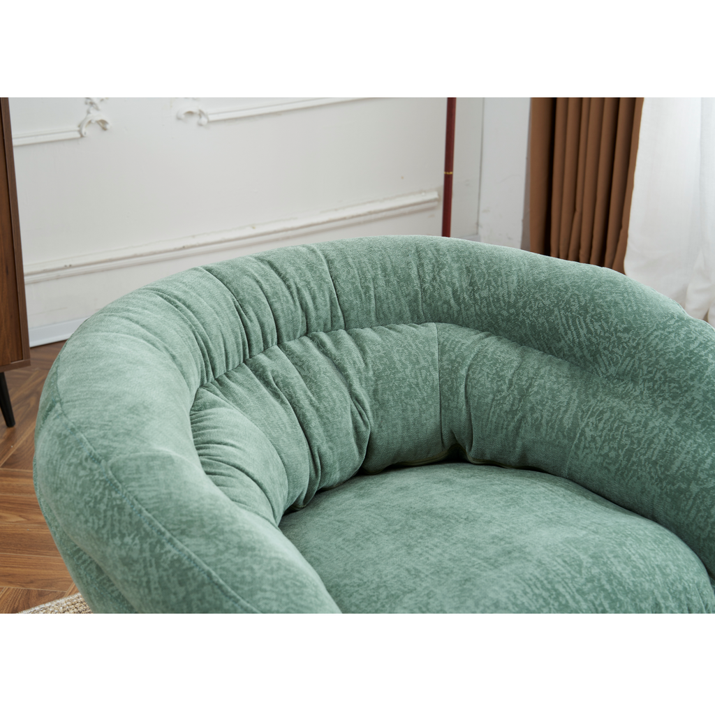 Modern Chenille Office Chair, 360° Swivel Club Chair/Accent Chair with Removable Cushion, Round Office Chair, Black Metal Base, Cotton Material, Living Room, Bedroom, Reading Corner, Office (Green)