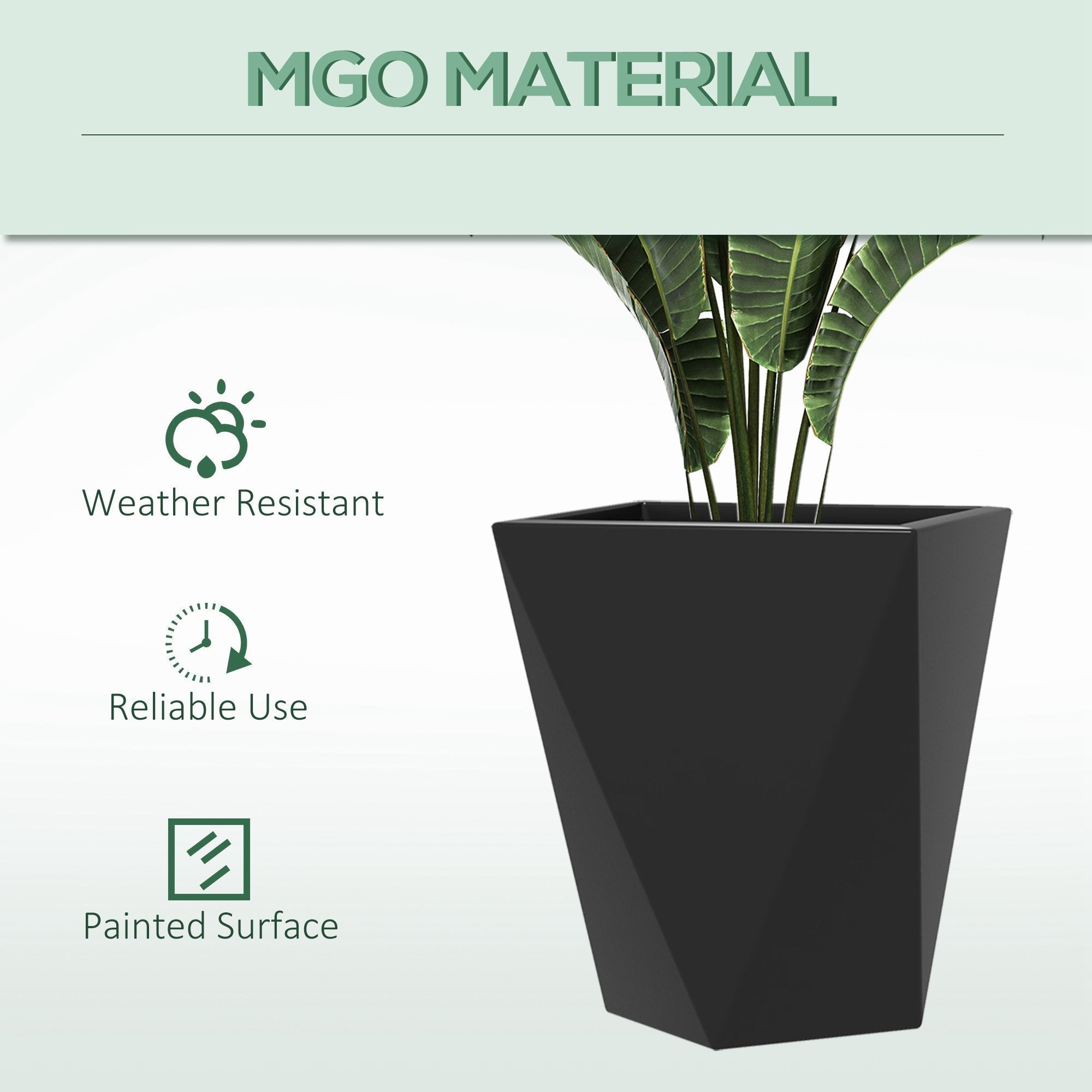 Outsunny Set of 3 Tall Planters, 18', 15.25', 11.75', MgO Indoor Outdoor Planters with Drainage Holes, Stackable Flower Pots for Garden, Patio, Balcony, Front Door, Black