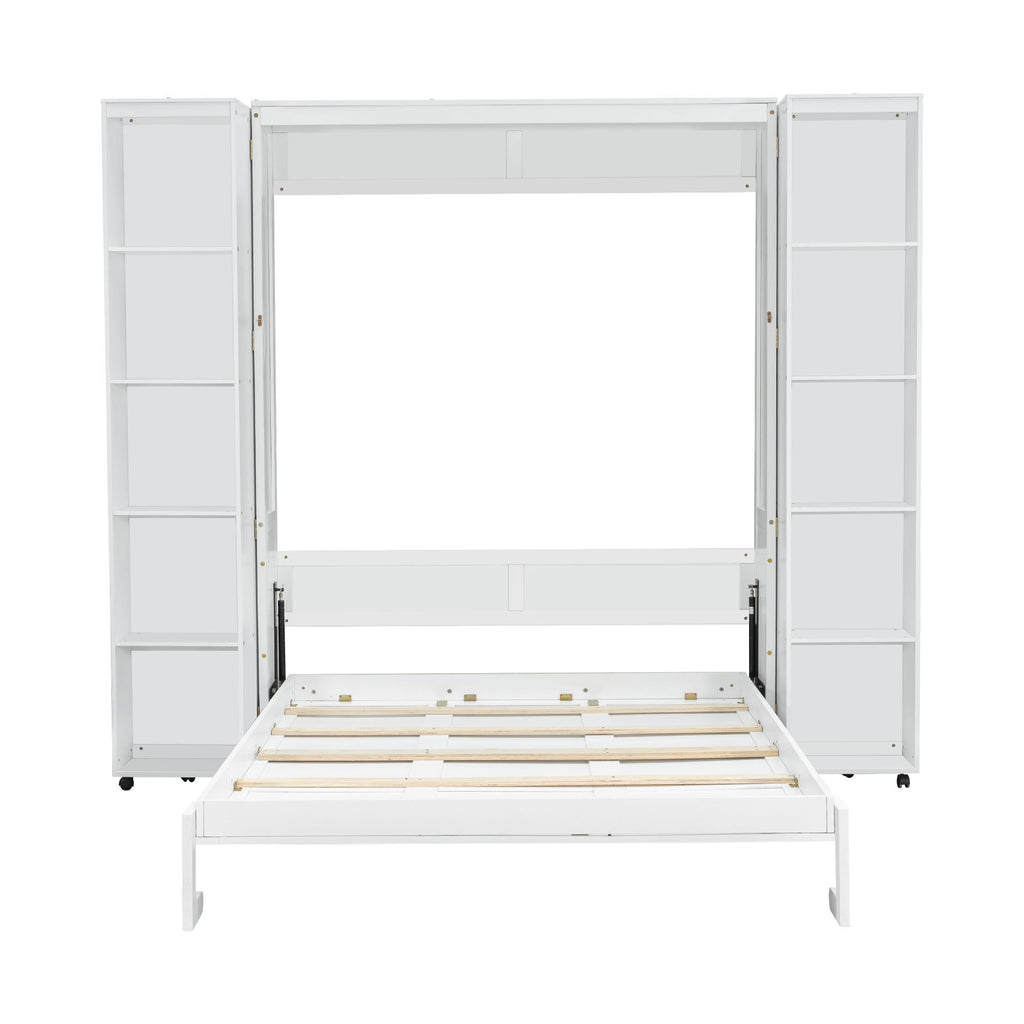 Queen Murphy Bed Wall Bed with Storage Doors, White