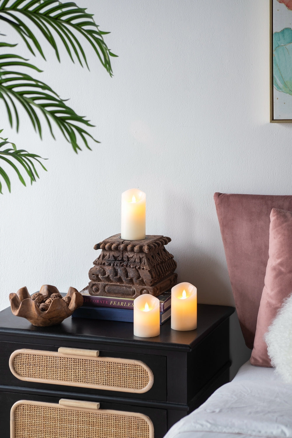 Set of 3 Flickering Ivory LED Candles with Remote Timer, L:D3X6' M:D3X5' S:D3X4'