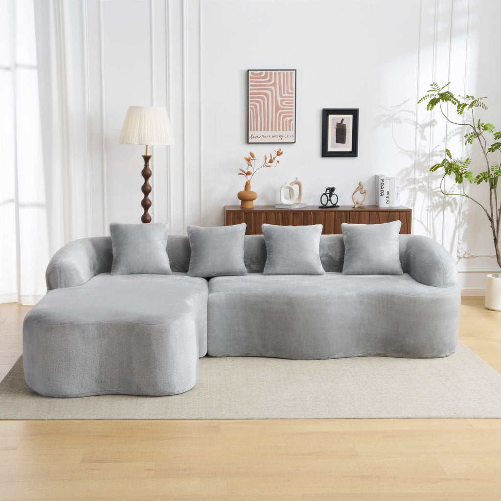 Full Compression L-Shape Sectional Sofa with Curved Chaise, Grey Modular Chenille Couch, High-Density for Apartment Living Room