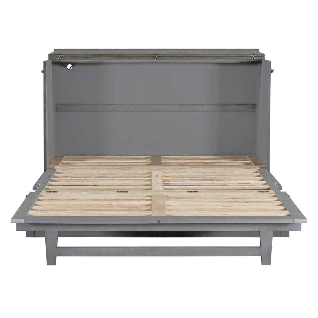 Queen Size Murphy Bed with Large Drawers & USB Ports,Brushed Gray