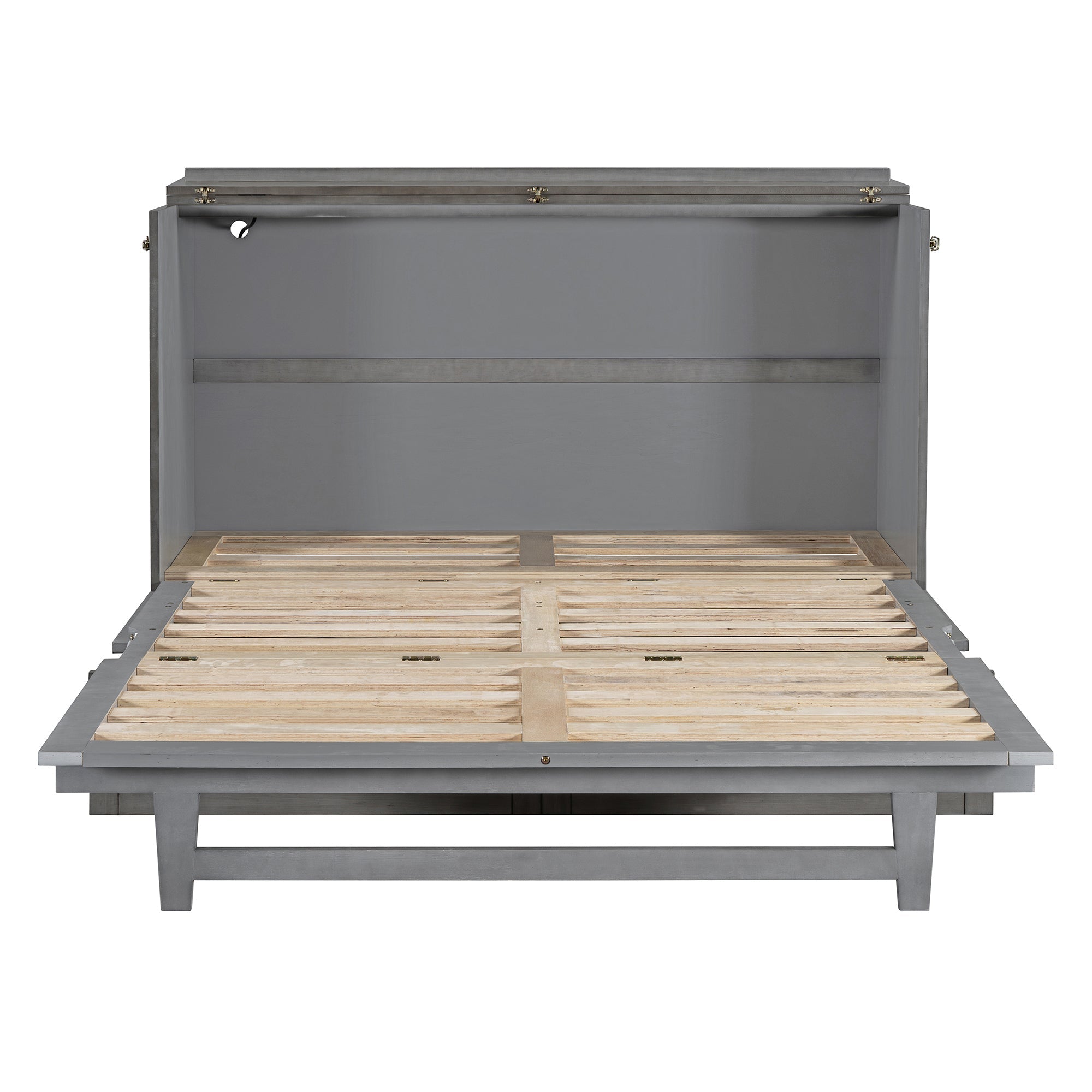Queen Size Murphy Bed with Large Drawers & USB Ports,Brushed Gray