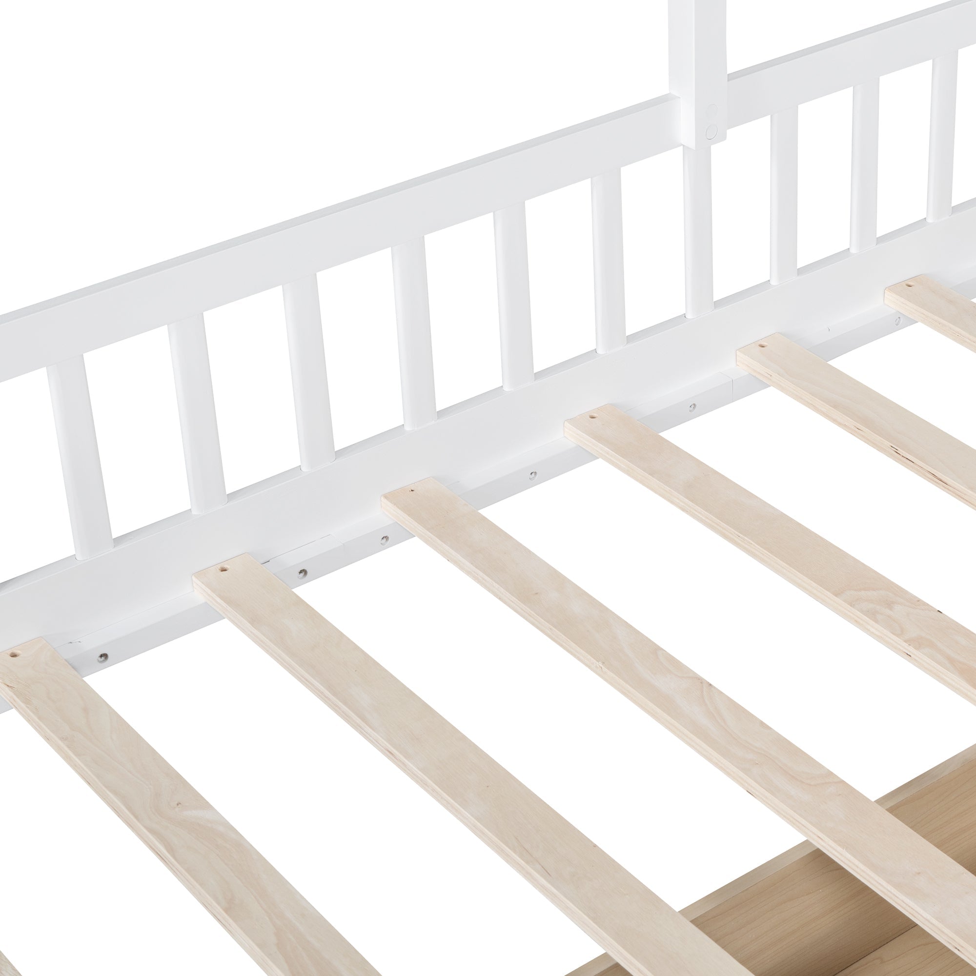 Twin Size House Bed with Sofa, Kids Platform Bed with Two Drawers and Storage Shelf, White (Old SKU:HL000065AAK)