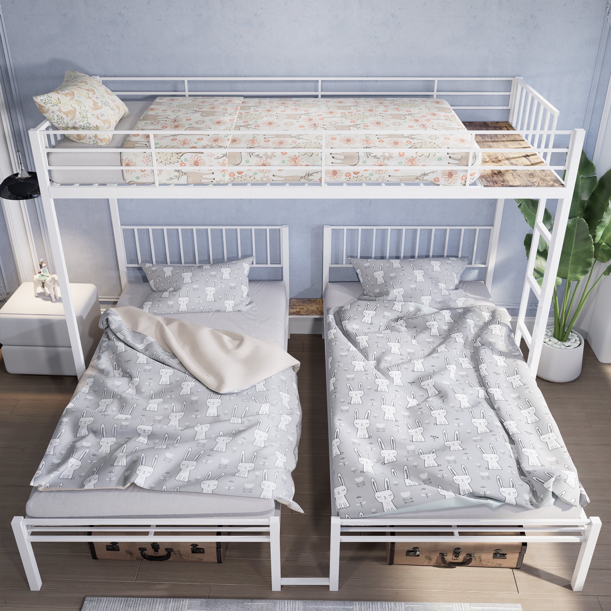 Triple Bunk Bed for Kids,3 Bed Bunk Beds for 3,Metal Triple Bunk Beds,Separates Into 3 Twin Beds,Noise Reduced Structure,White