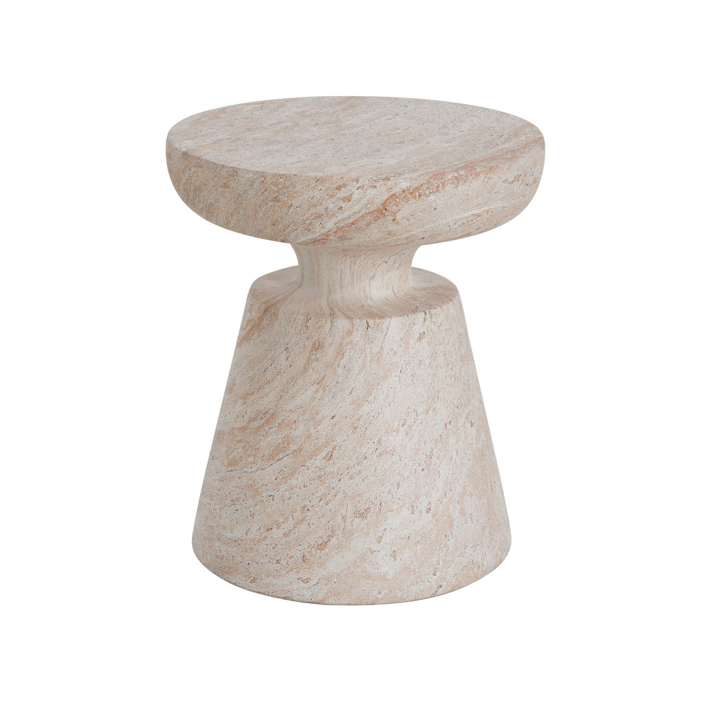 Outdoor/Indoor Lightweight Concrete Side Table, Travertine Finish, Beige, 20.5 x 17.75 Inches