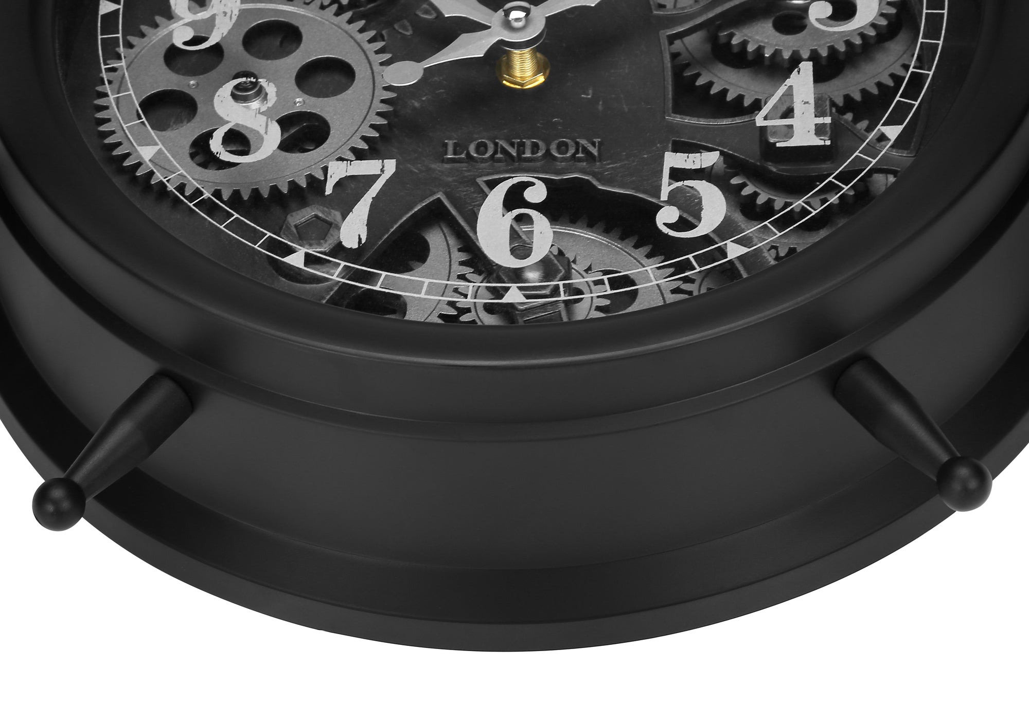 Clocks, 12' Round, Gear Mechanism, Table Clock, Black, Transitional