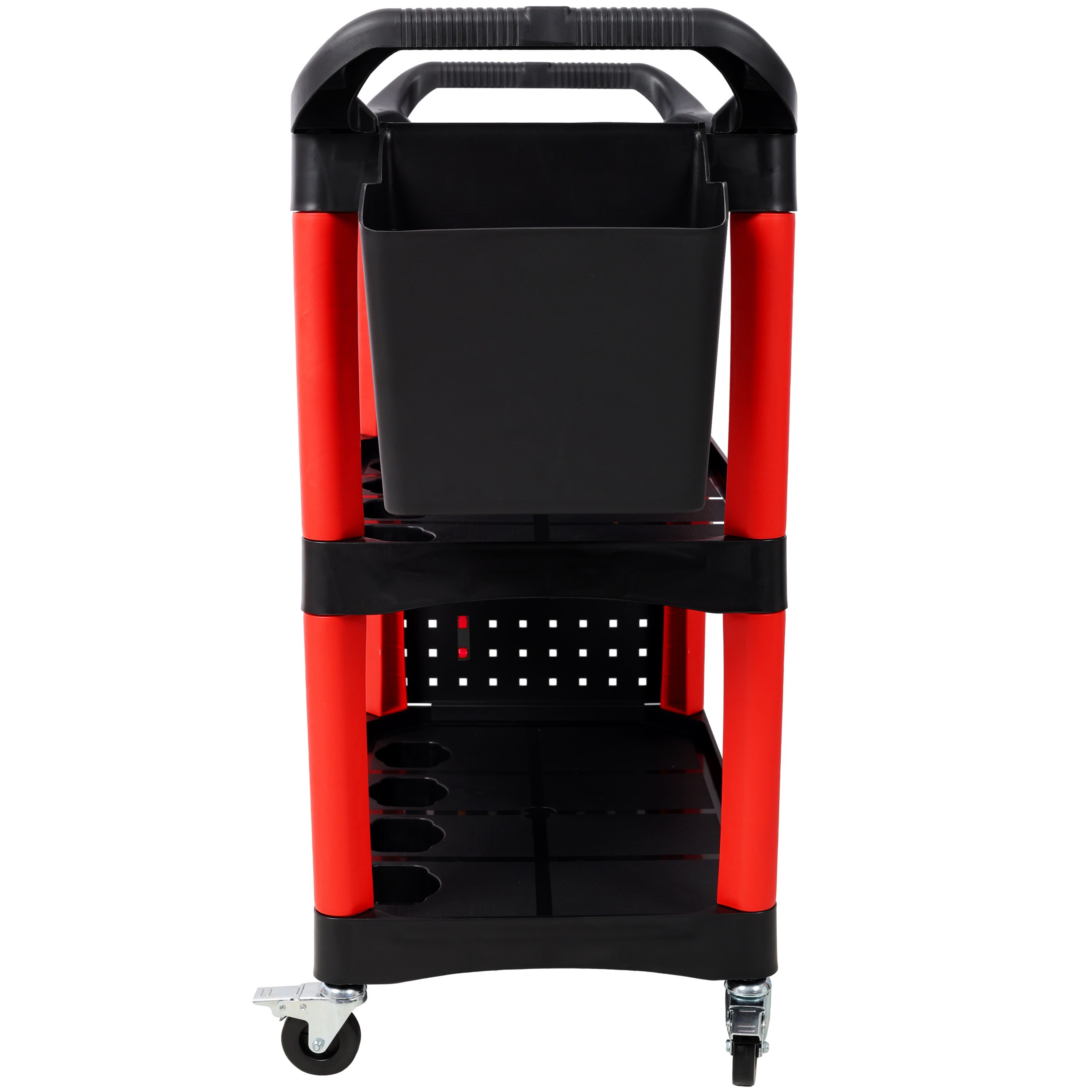3 Tier Rolling Auto Detail Cart With Wheels,With Bucket & Panel & Hook,for Detailers Garage, Workshop, Repair Shop, Storage Tool,Red&Black