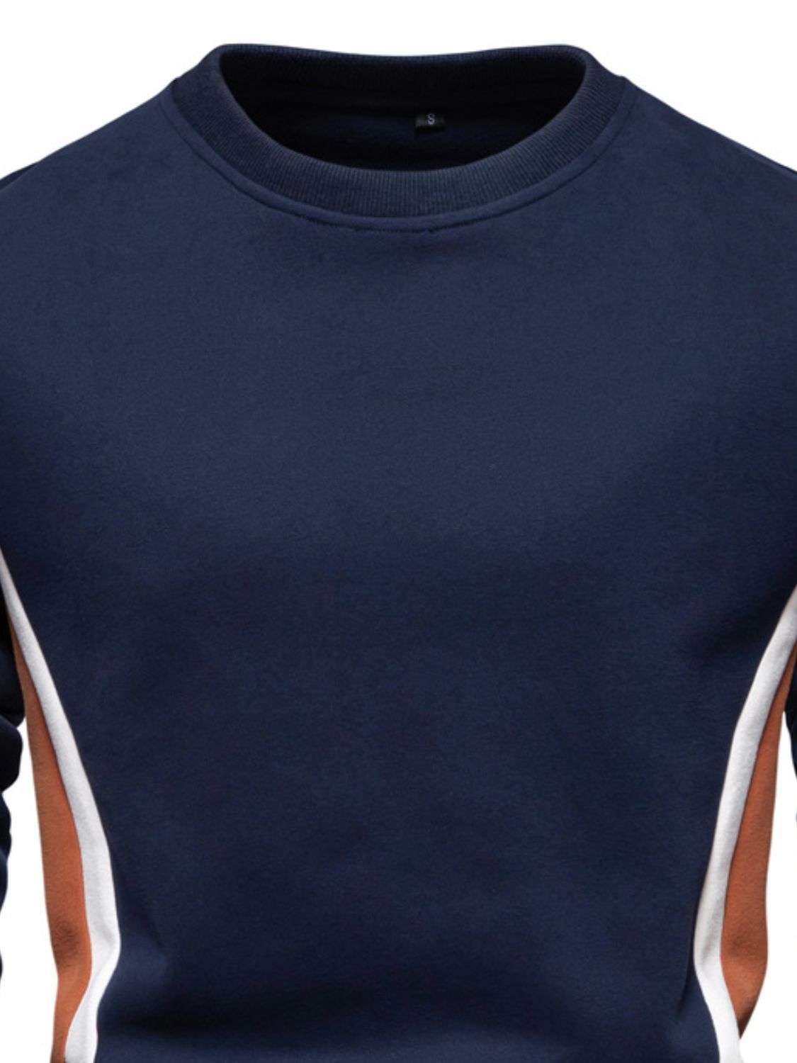Side Striped Contrast Round Neck Sweatshirt