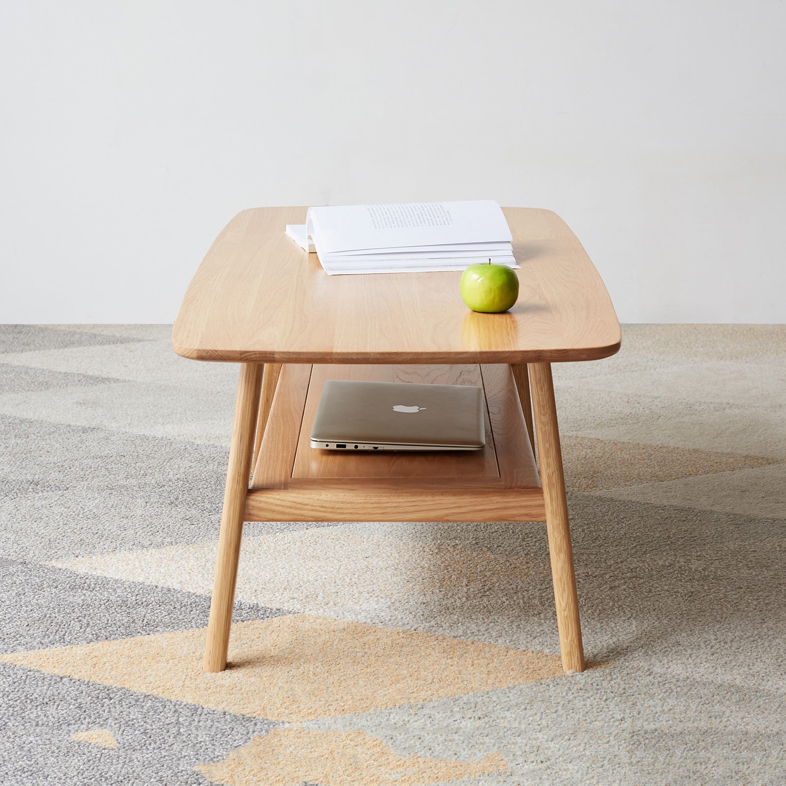 Natural Solid Wood Coffee Table with Storage Shelf, Easy Assembly, Oak Finish, 39.4 Inches