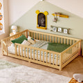 Full Size Bed Floor Bed with Safety Guardrails and Door for Kids, Natural(Old SKU:  W1580P154627)