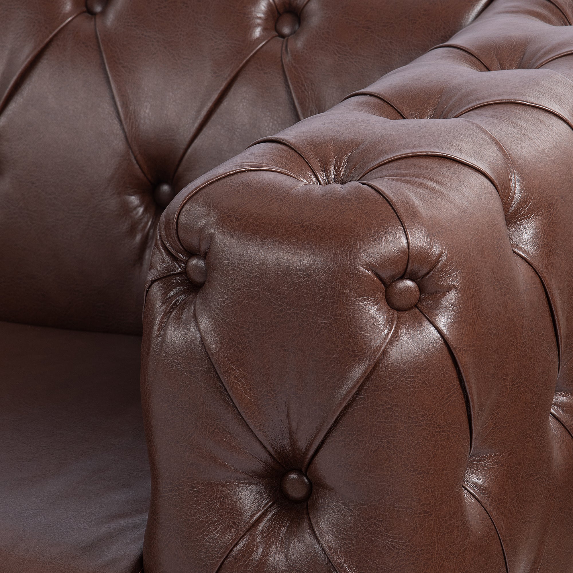 Traditional Square Arm 3-Seater Sofa with Removable Cushion, Dark Brown PU, 84.06 Inch