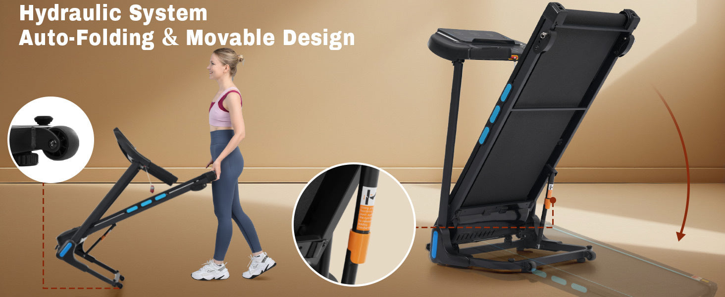 New Treadmills for Home, 3.5HP Hydraulic System Auto Foldable Treadmill with Incline,10MPH 350Lbs Weight Capacity Electric Treadmills with Heart Rate Sensors,Type C & USB Charge ,Bluetooth Speaker