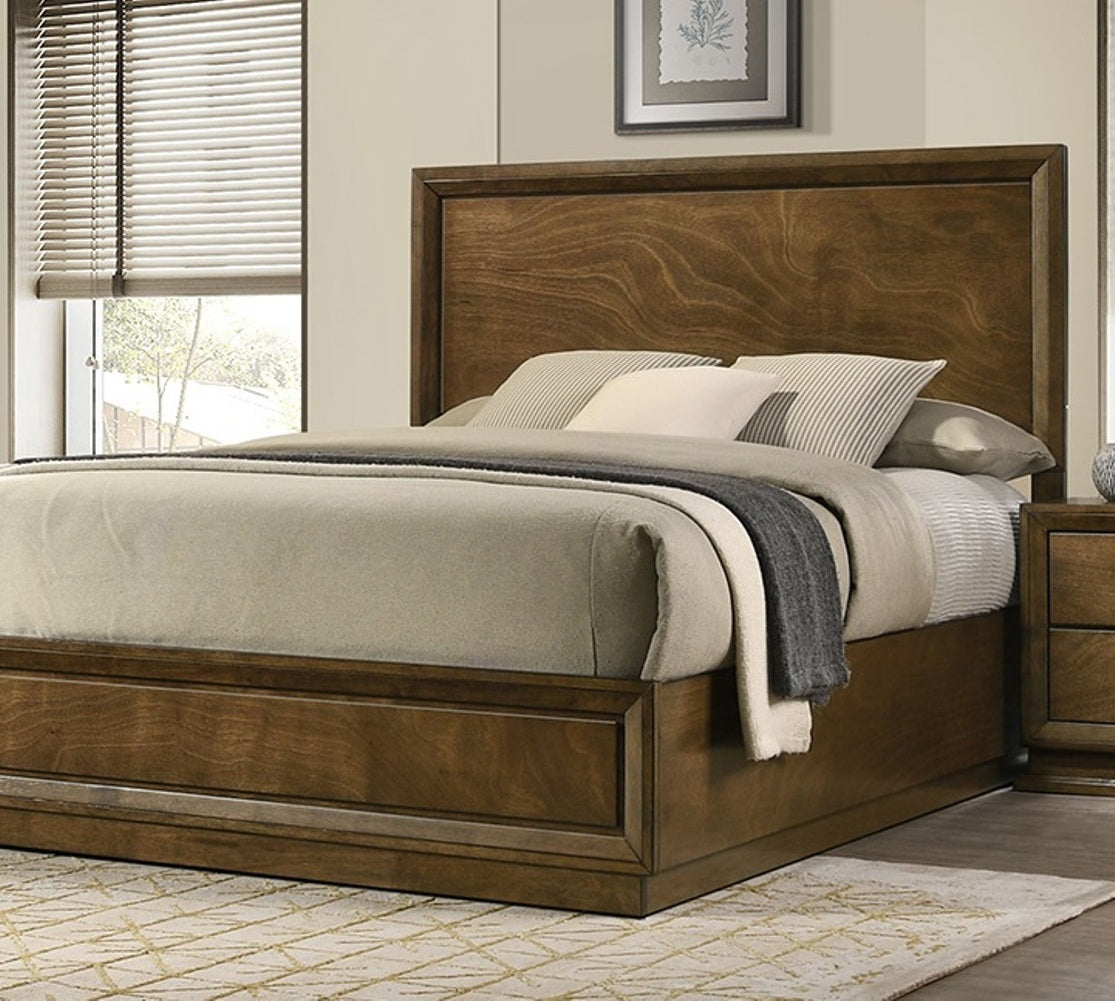 Walnut Color Transitional Style Twin Size Bed 2x Nightstands 3pc Set Bedroom Furniture Metal Knobs
