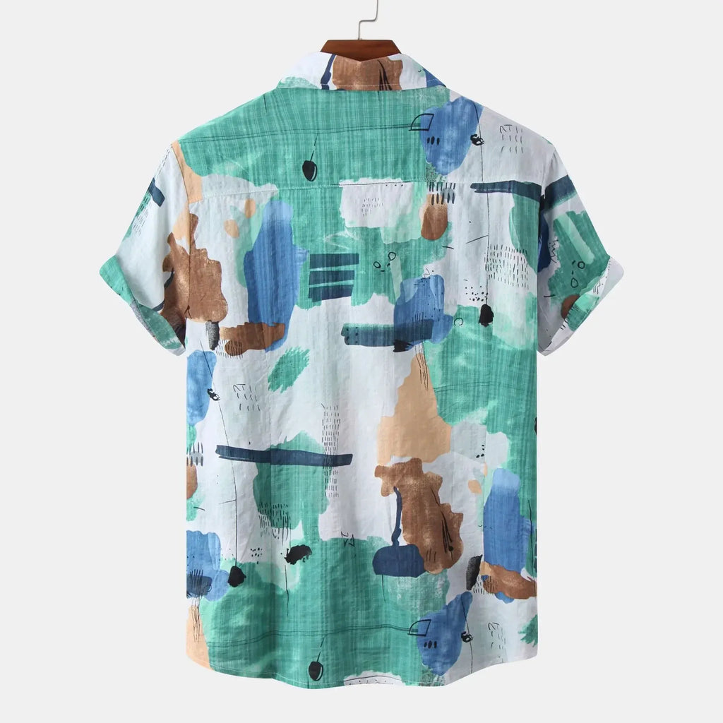 Abstract Print Short Sleeve Button-Up Shirt