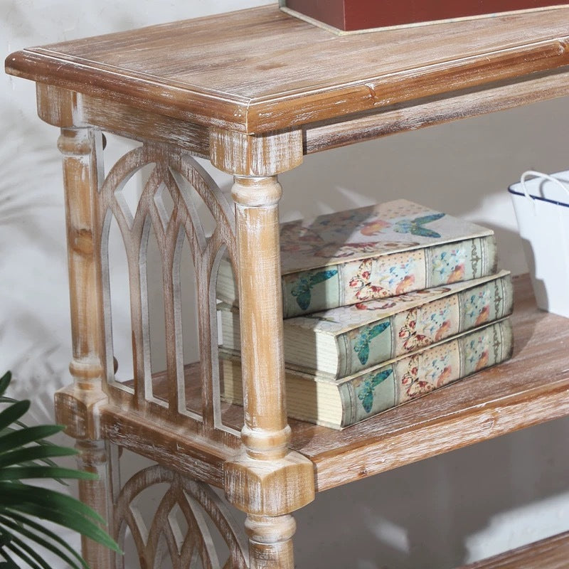 Rustic 3 - Tier Console Table with Gothic - Inspired Details, 47.24' Long Wooden Entryway Table for Living Room and Hallway