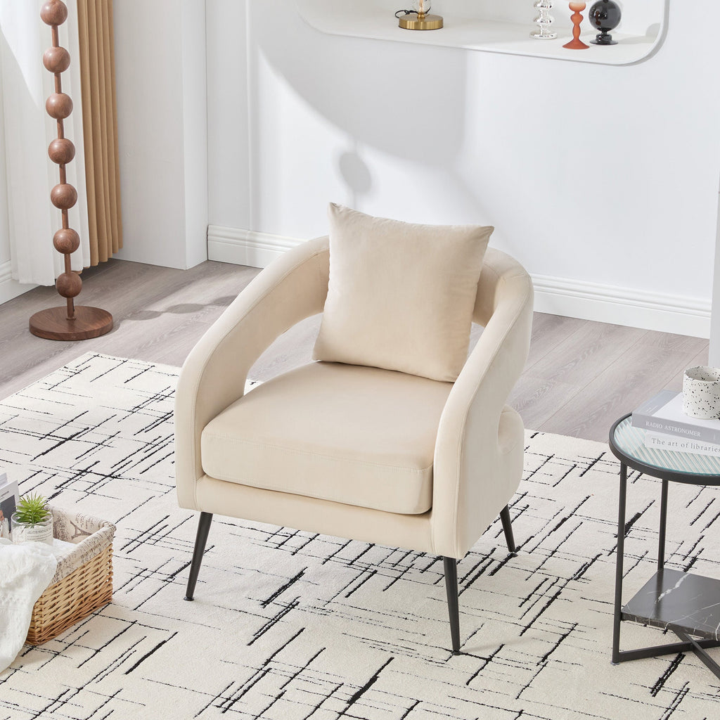 Mid Century Modern Velvet 3-Piece Living Room Set with Metal Legs in Beige, Loveseat & 2 Accent Chairs, Upholstered in Soft Velvet with Round Arms and Solid Wood Frame