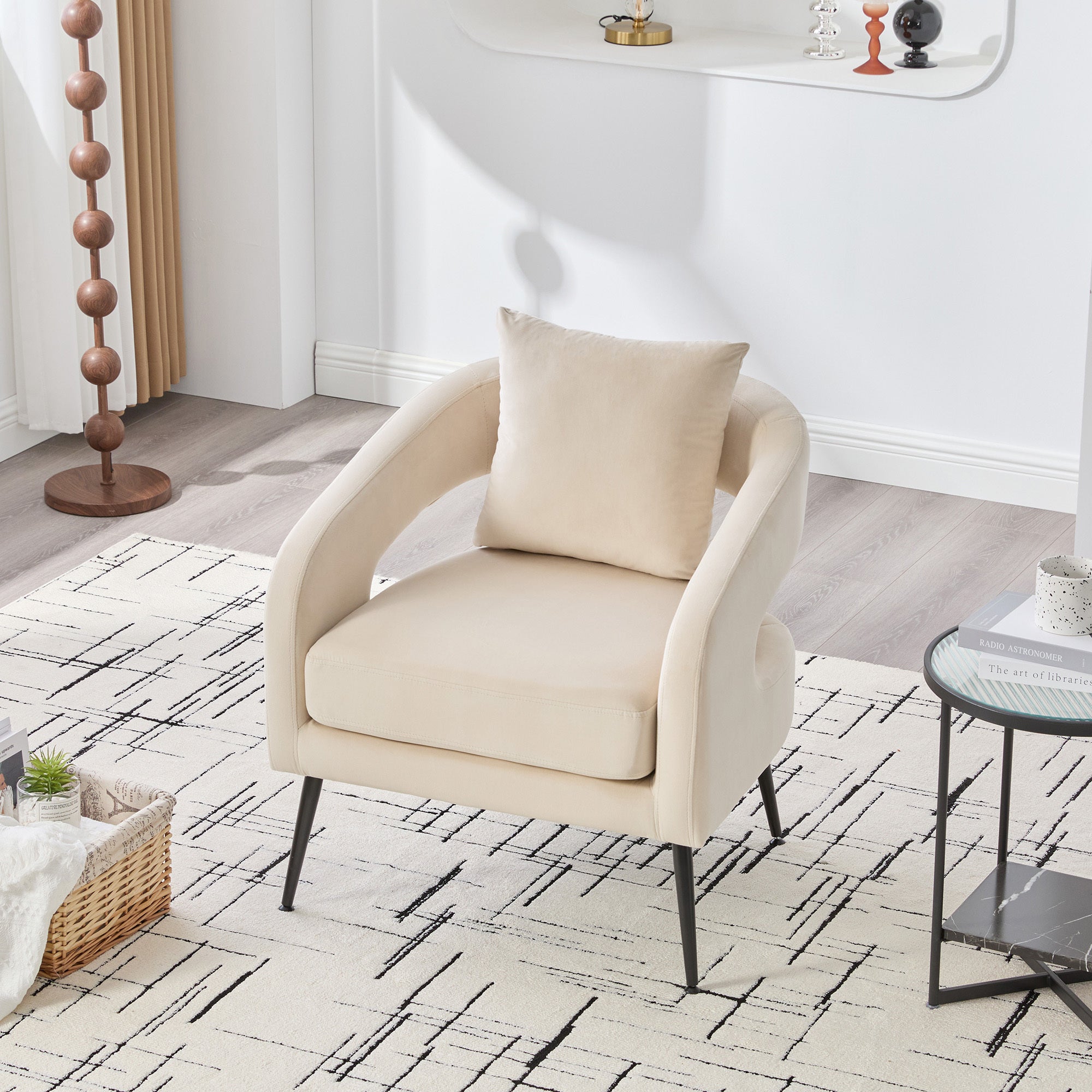 Mid Century Modern Velvet 3-Piece Living Room Set with Metal Legs in Beige, Loveseat & 2 Accent Chairs, Upholstered in Soft Velvet with Round Arms and Solid Wood Frame