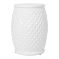 Glazed Ceramic Drum Stool - Indoor/Outdoor Side Table - White Ceramic 11 x 17.25 Inches