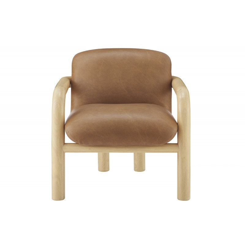 Modern Natural Wood Frame Faux Leather 1pc Accent Chair, Living Room Upholstered Armchair