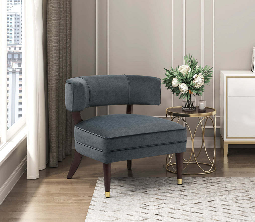 Elegant Style Accent Chair Dark Gray Velvet Upholstery Barrel-Back Solid Wood Luxury Living Room Furniture 1pc