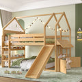Full Size Loft Bed with Bookshelf Playful Design for Kids House-Shaped Structure with Slide High-Quality Safety Rails,Natural