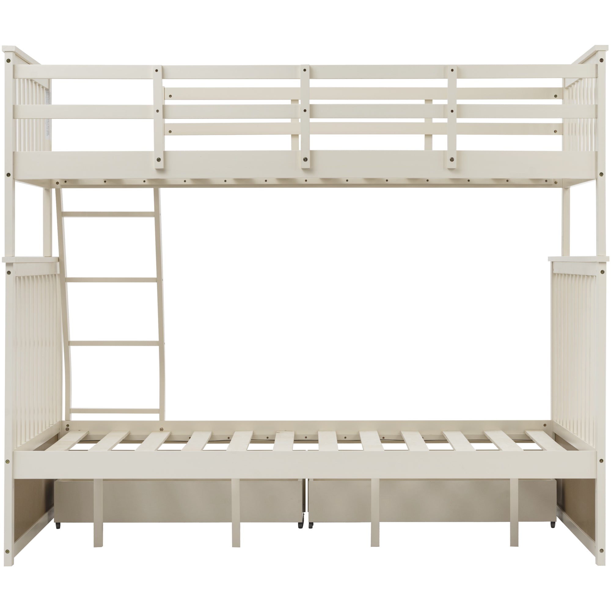 Twin Over Full Bunk Bed with Storage Drawers, Wooden Bunk Bed with Ladder and Safety Guard Rails –Cream