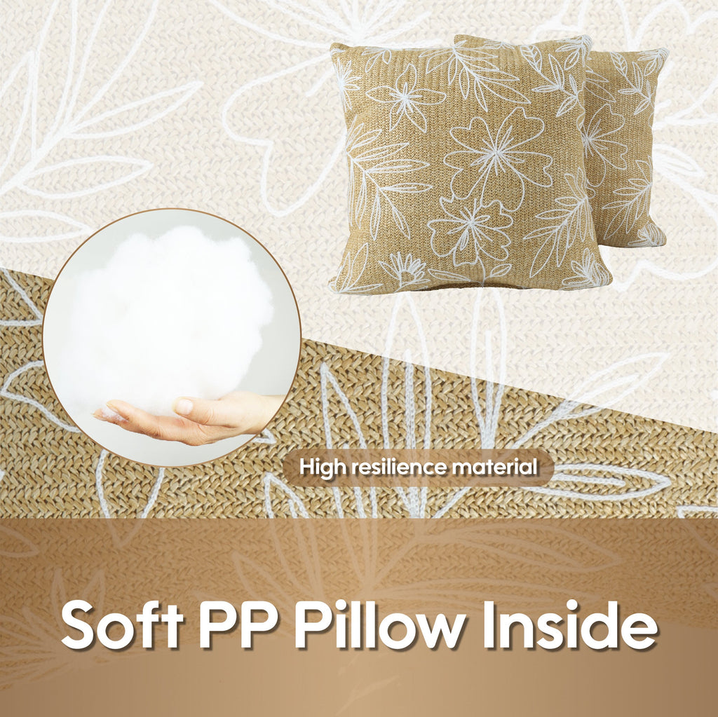 Outdoor/Indoor Throw Pillows, Decorative Throw Pillows with Inserts, Simulated Straw Weaving 18'x18' Square Pillows for Bed, Couch, Sofa and Patio Furniture (Set of 2, Casual Flowers)