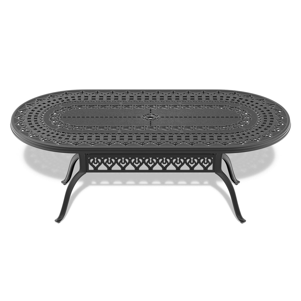L81.89*W41.34-inch Cast Aluminum Patio Dining Table With Black Frame and Umbrella Hole