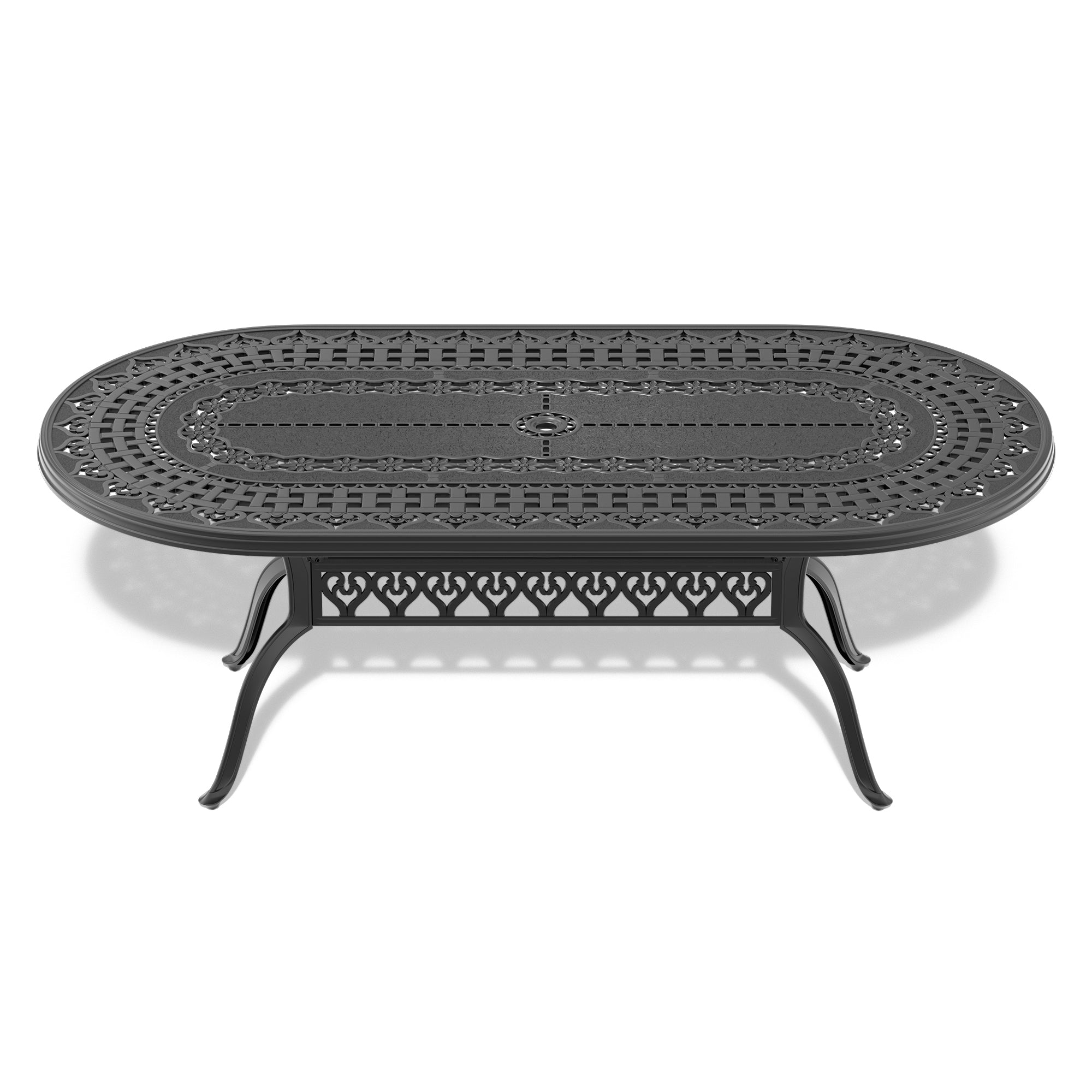 L81.89*W41.34-inch Cast Aluminum Patio Dining Table With Black Frame and Umbrella Hole