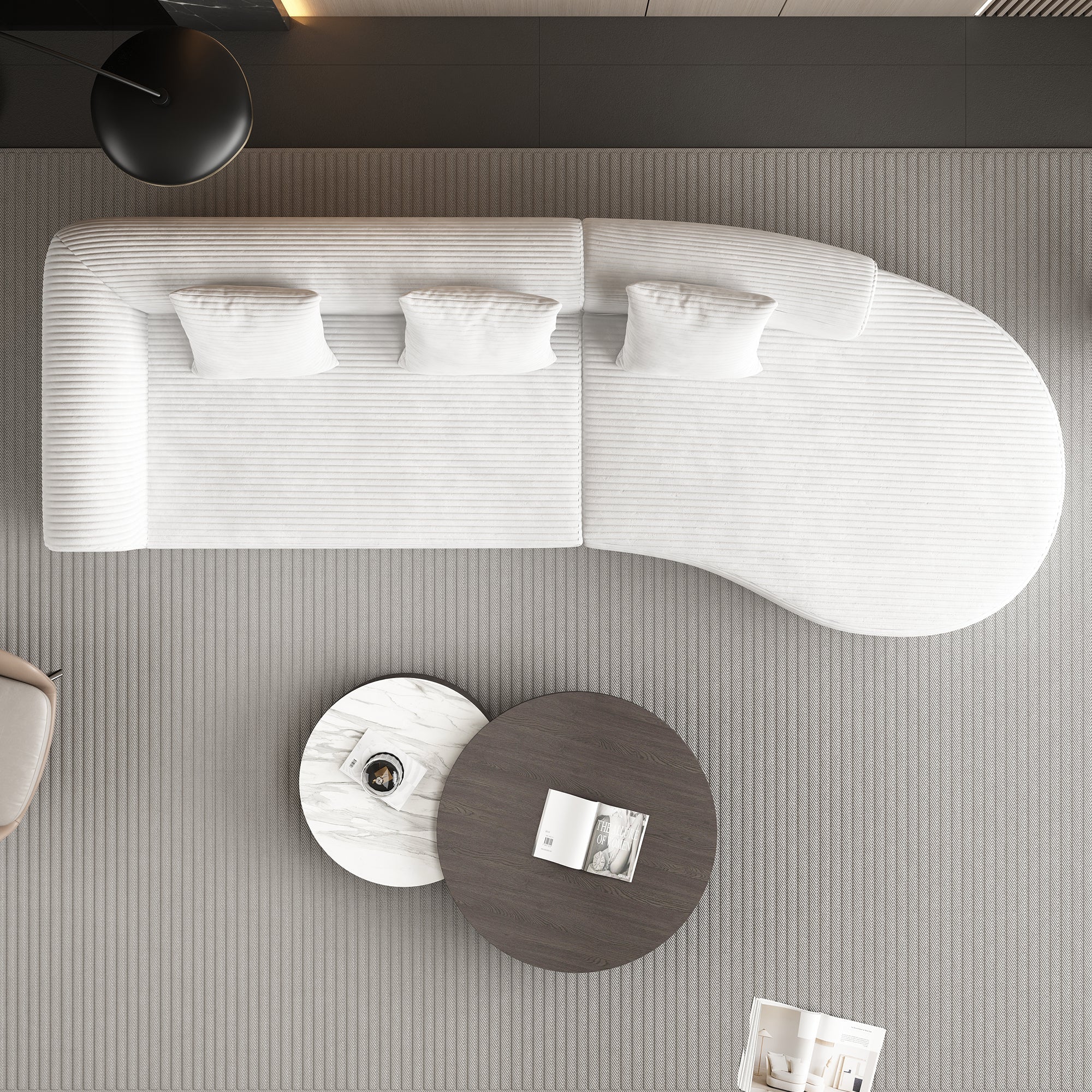 123*37 inch extra large deep modular sofa, cloud sofa 4-person sofa, can sit or lie down, living room corduroy modular sofa, no assembly required, white
