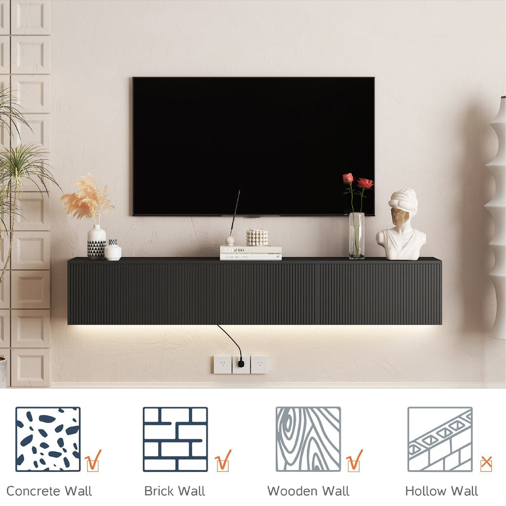 Floating TV Stand Wall Mounted with 16 Color LEDs,69' Modern TV Stand, Floating TV Cabinet Entertainment Center for 55 60 65 Inch TV,Black
