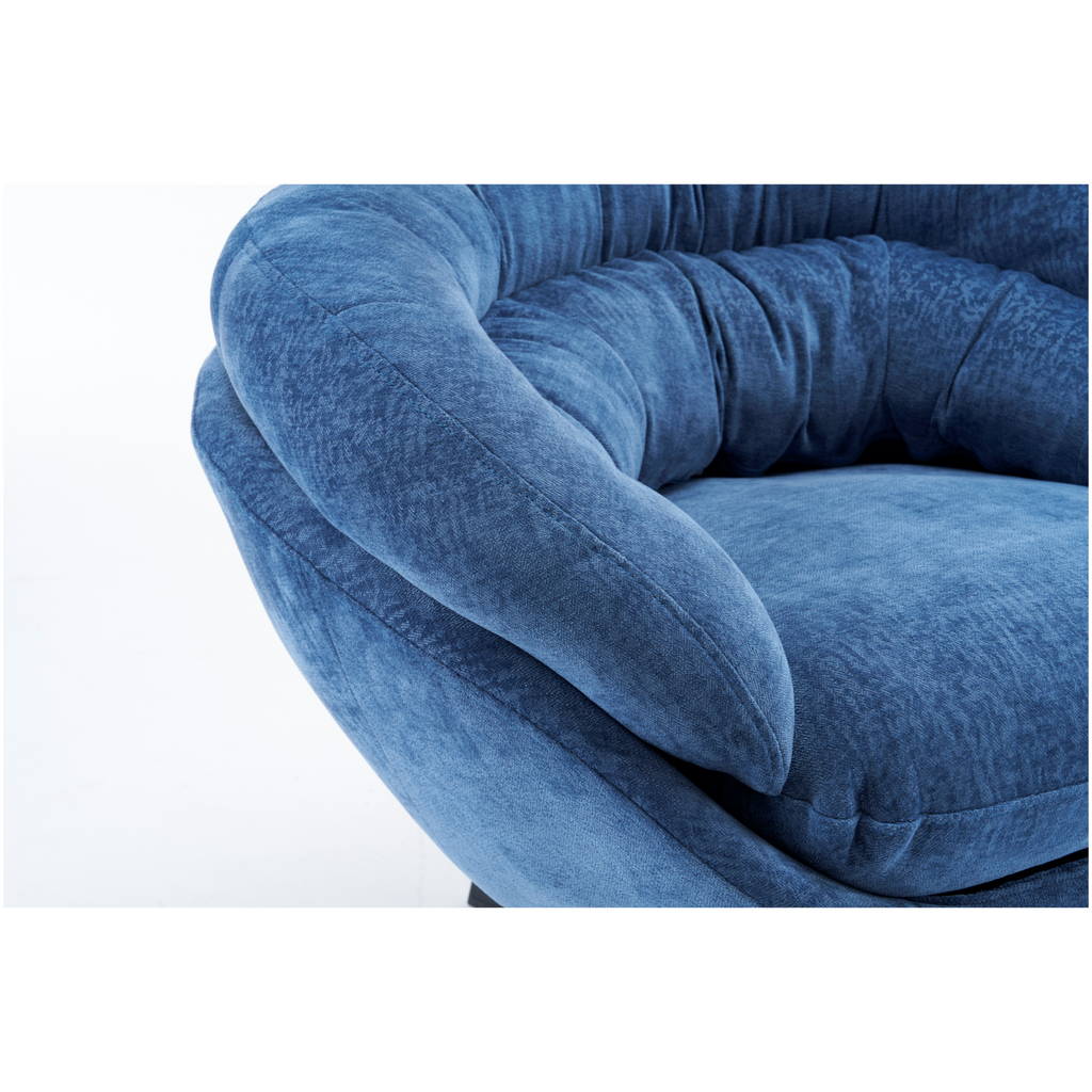 Modern Chenille Office Chair, 360° Swivel Accent Chair with Removable Cushion, Round Office Chair, Black Metal Base, Cotton Material, Living Room, Bedroom, Reading Corner, Office (Navy Blue)